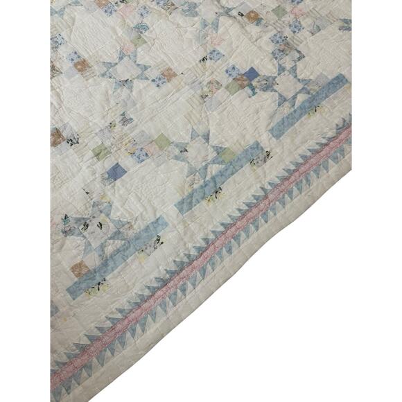 Vintage Handmade Quilt Star Patchwork Flying Geese Border cottage - see flaws - Picture 7 of 12